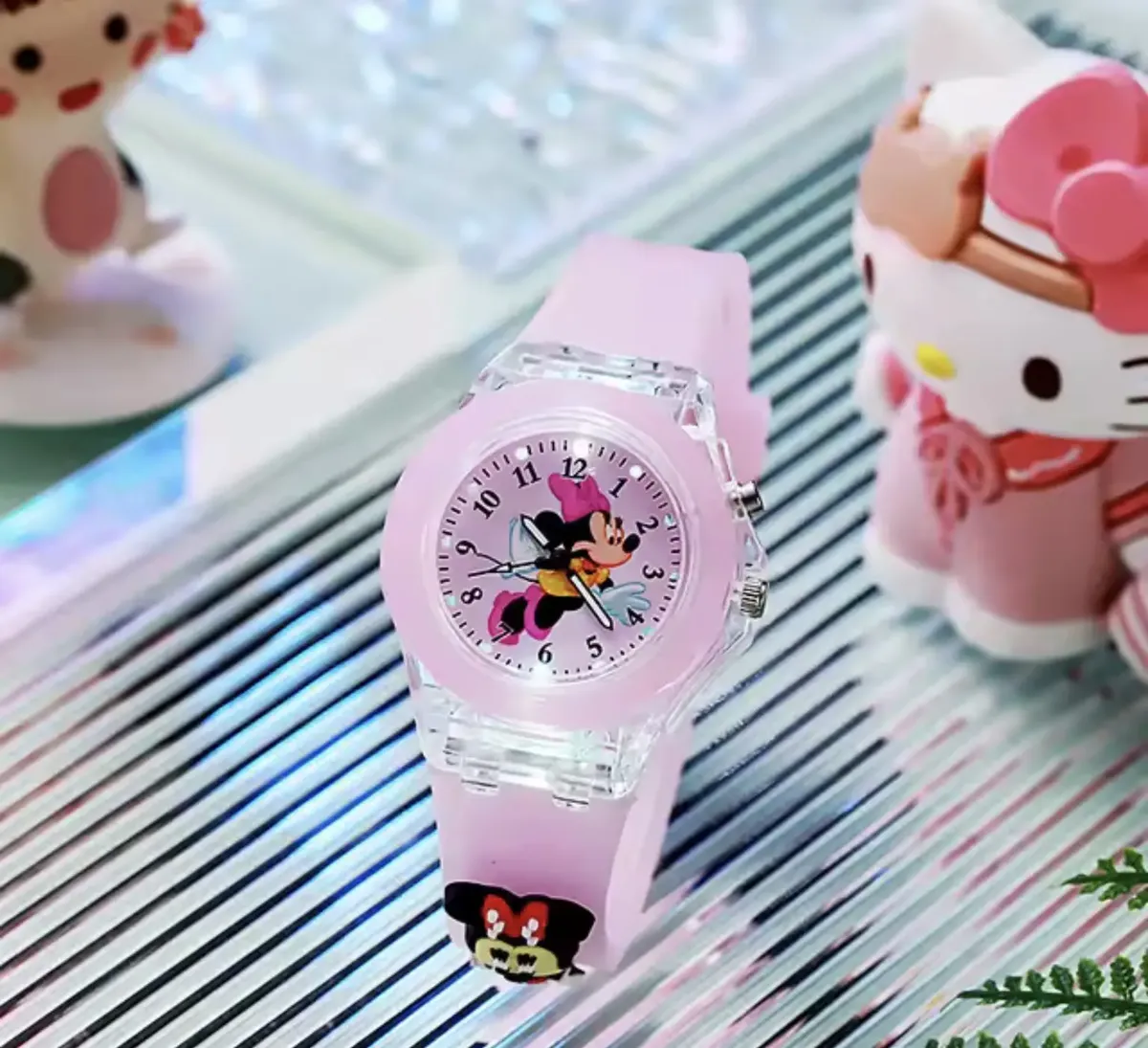 Reloj Mickey & Minnie con Luces y Pulsera de Silicona