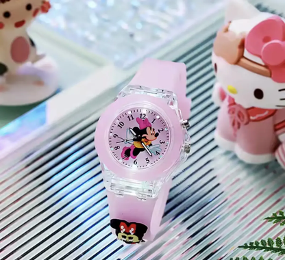 Reloj Mickey & Minnie con Luces y Pulsera de Silicona