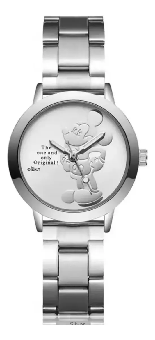 Reloj Mickey Mouse Pulsera Metálica y Números Romanos