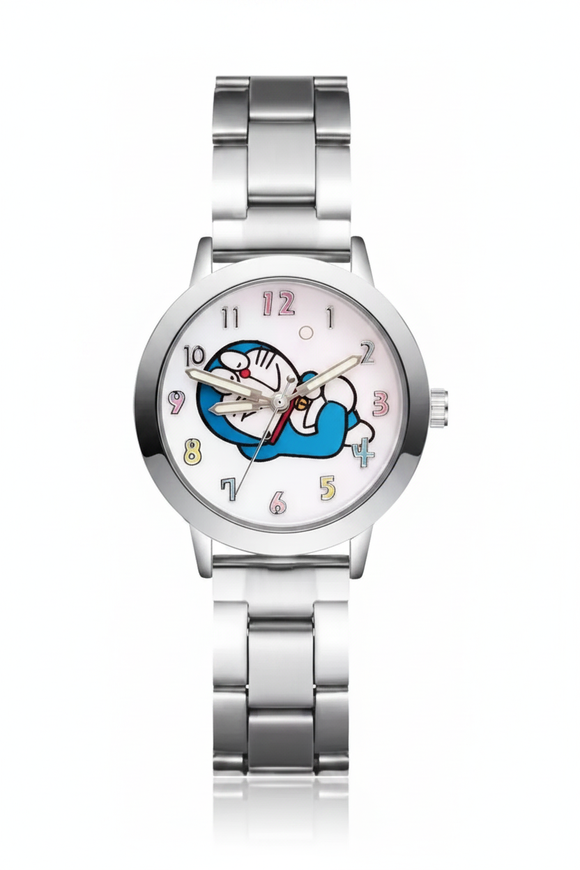 Reloj con Pulsera de Metal Gato Cósmico
