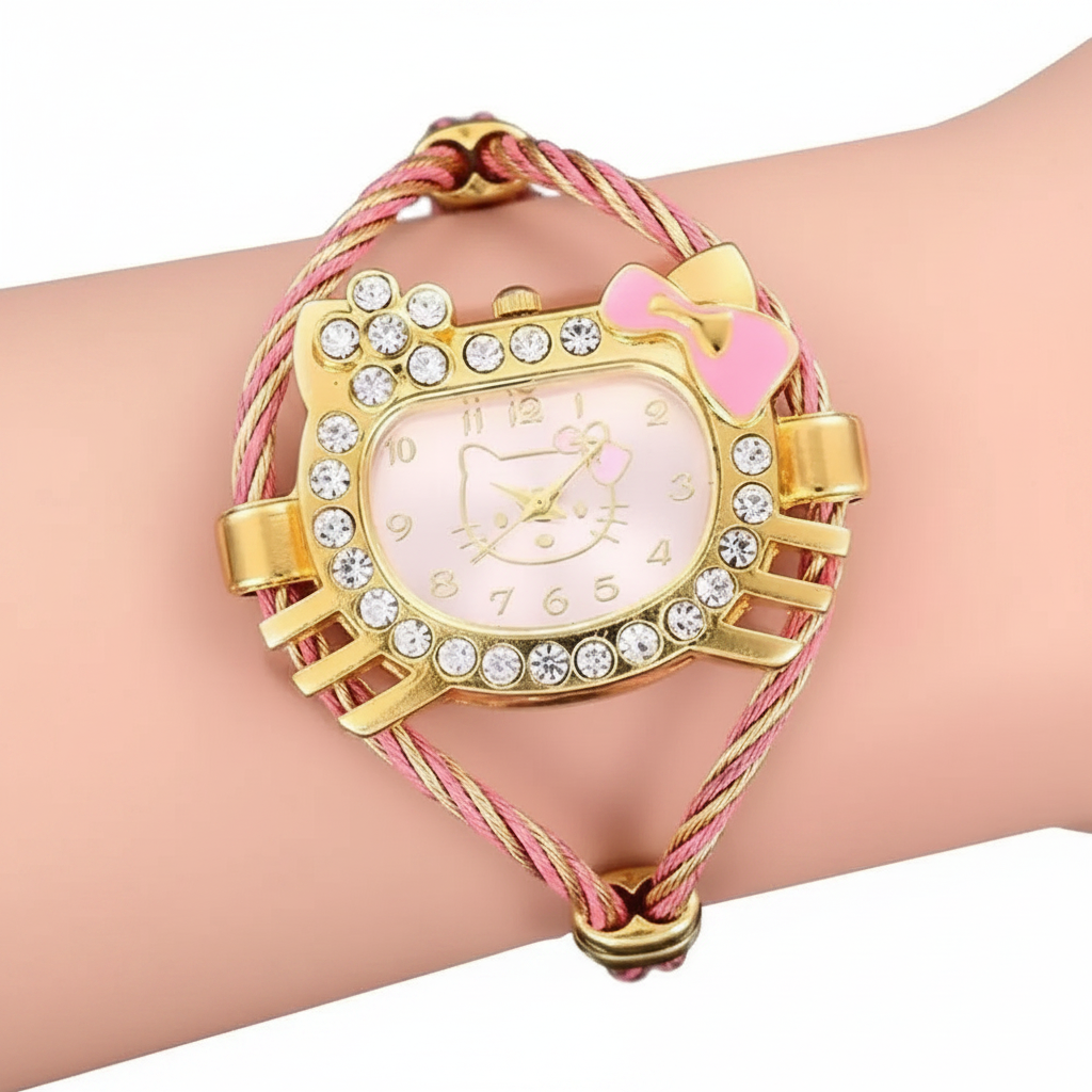 Reloj Hello Kitty con Pulsera Metálica a Presión