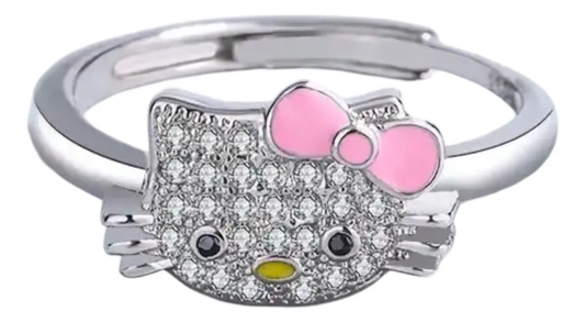 Anillo Ajustable Hello Kitty de Plata con Circonita