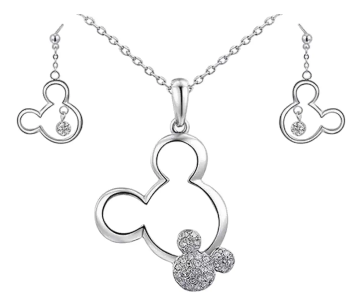 Set Collar y Aros Mickey Mouse Acero con Circonita Elegante