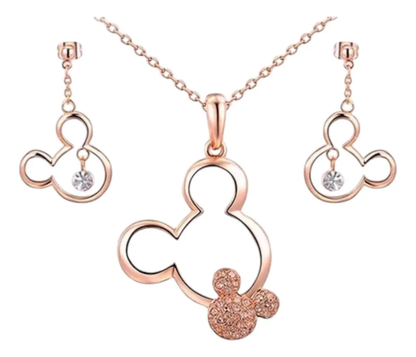 Set Collar y Aros Mickey Mouse Acero con Circonita Elegante