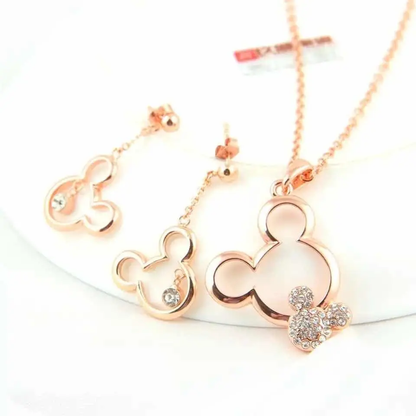 Set Collar y Aros Mickey Mouse Acero con Circonita Elegante