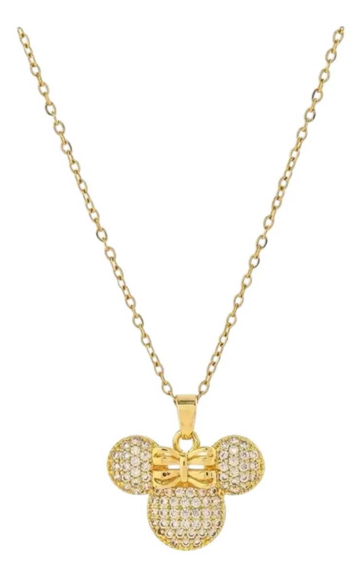Conjunto Minnie Mouse Collar Aros y Anillo – Baño Oro con Circonita