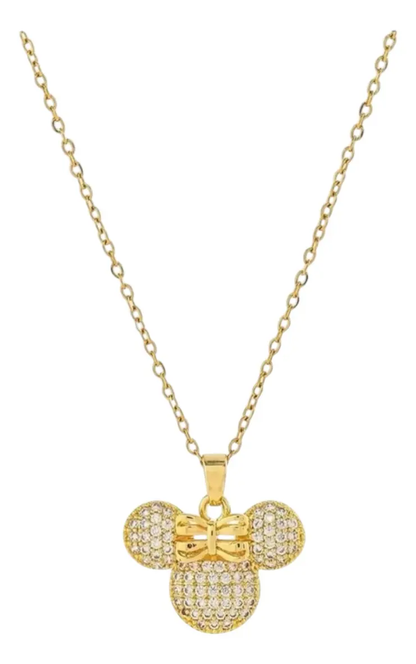 Conjunto Minnie Mouse Collar Aros y Anillo – Baño Oro con Circonita
