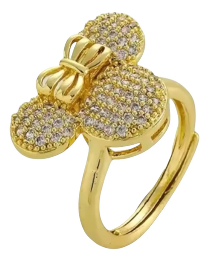 Conjunto Minnie Mouse Collar Aros y Anillo – Baño Oro con Circonita