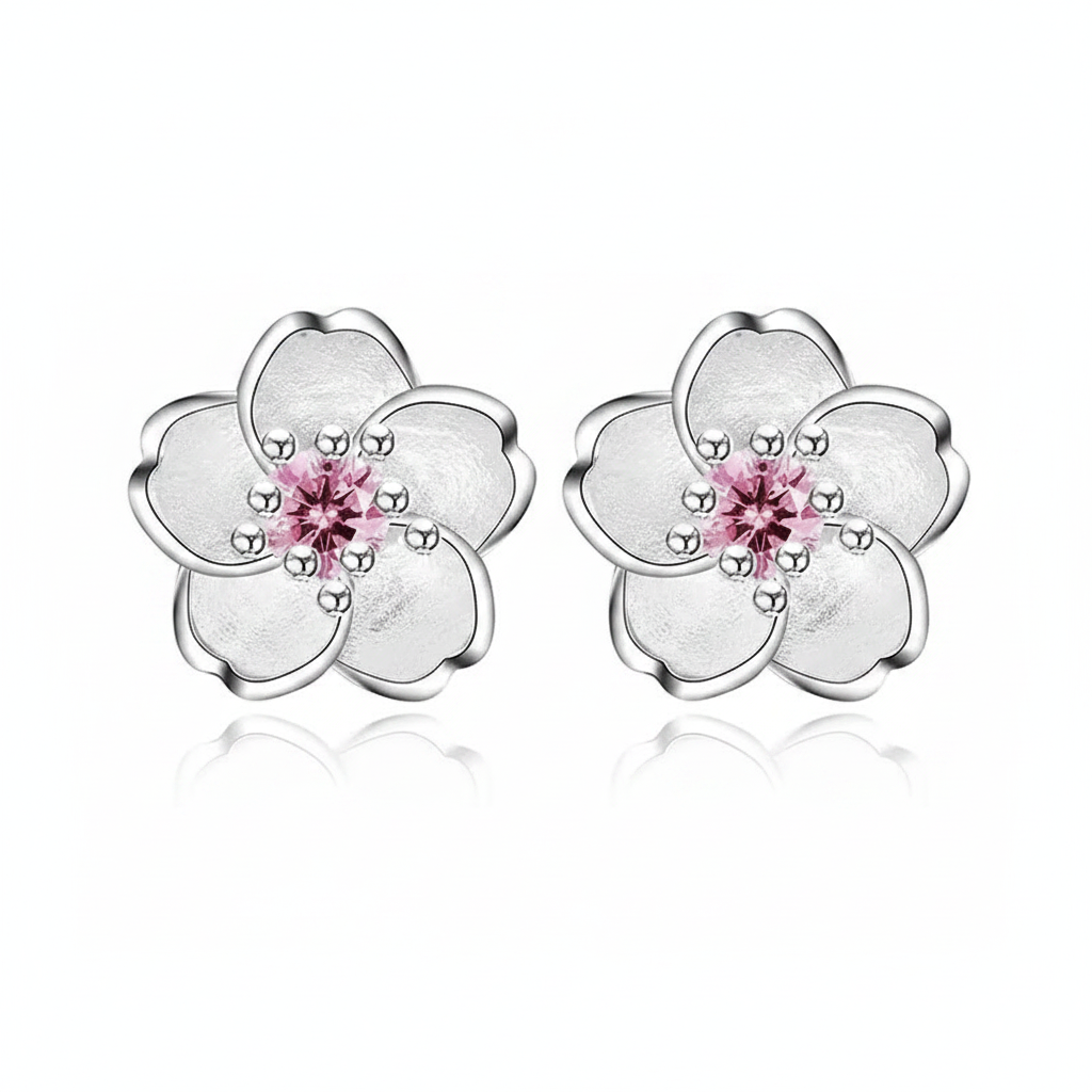 Aros Flor de Cerezo de Plata Esterlina