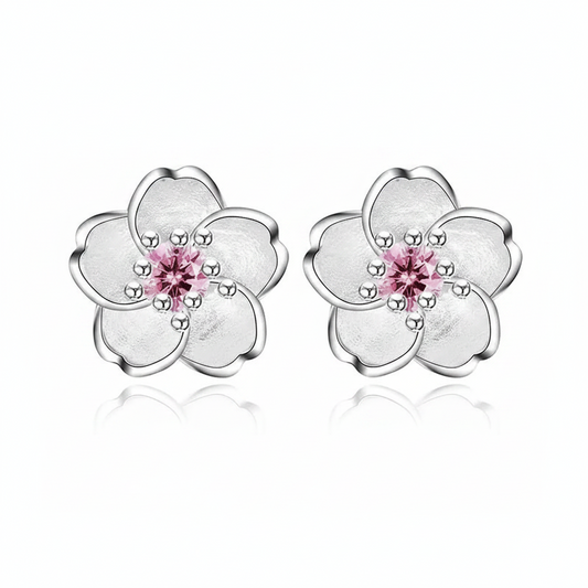 Aros Flor de Cerezo de Plata Esterlina