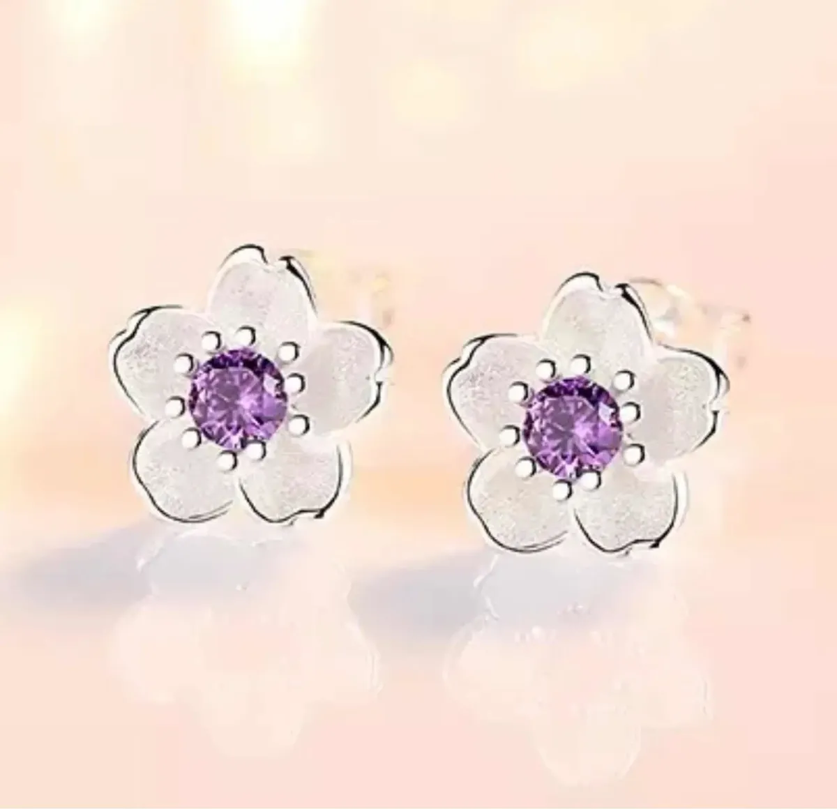 Aros Flor de Cerezo de Plata Esterlina