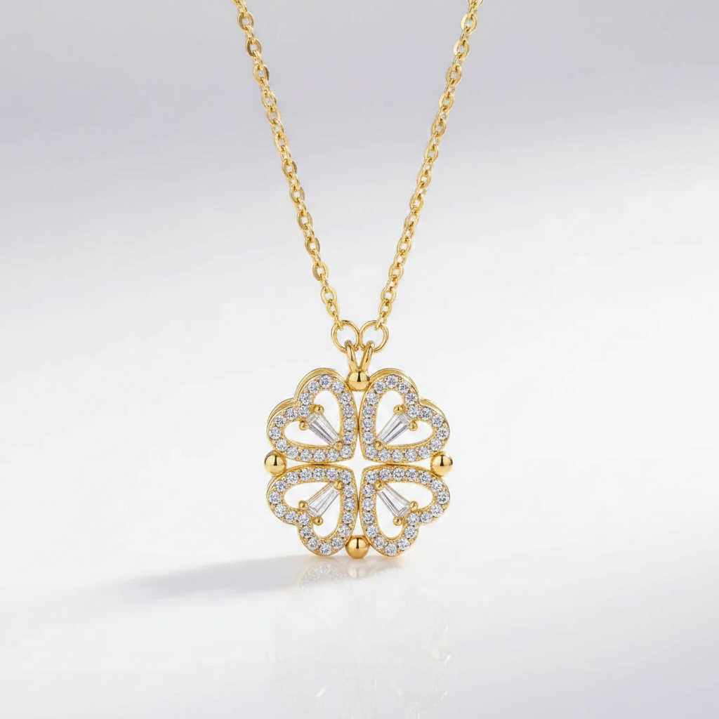 Collar Trébol o Cuatro Corazones con Brillitos