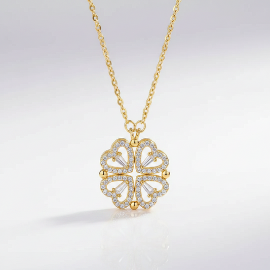 Collar Trébol o Cuatro Corazones con Brillitos