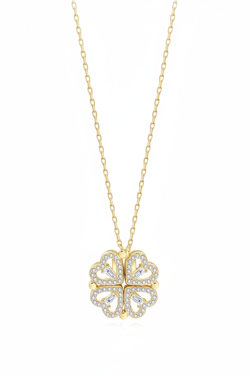 Collar Trébol o Cuatro Corazones con Brillitos