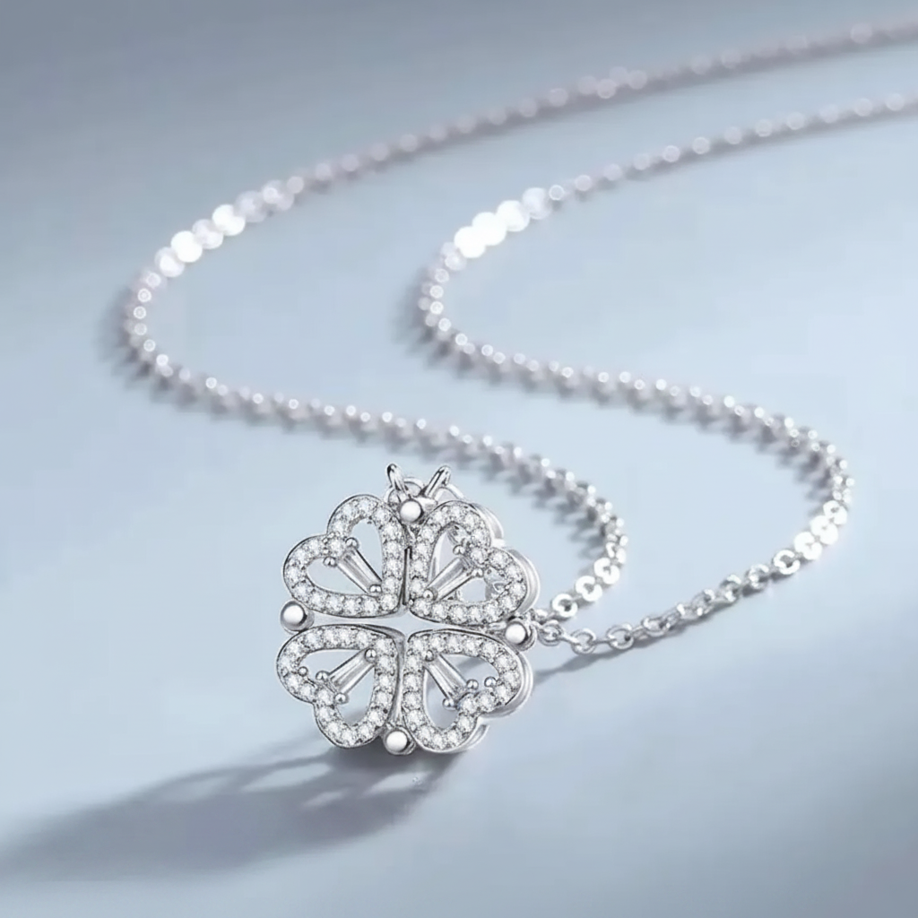 Collar Trébol o Cuatro Corazones con Brillitos
