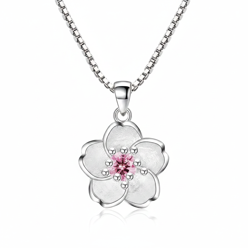 Collar Mujer Diseño Flor de Cerezo de Plata Esterlina