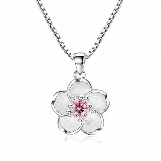 Collar Mujer Diseño Flor de Cerezo de Plata Esterlina