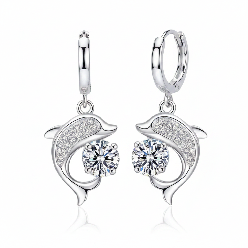 Aros Colgantes Delfín de Plata Esterlina