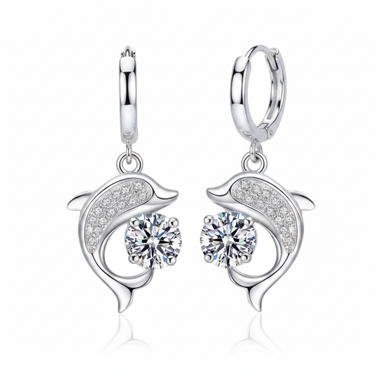 Aros Colgantes Delfín de Plata Esterlina