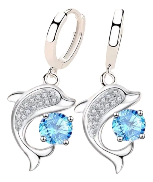 Aros Colgantes Delfín de Plata Esterlina