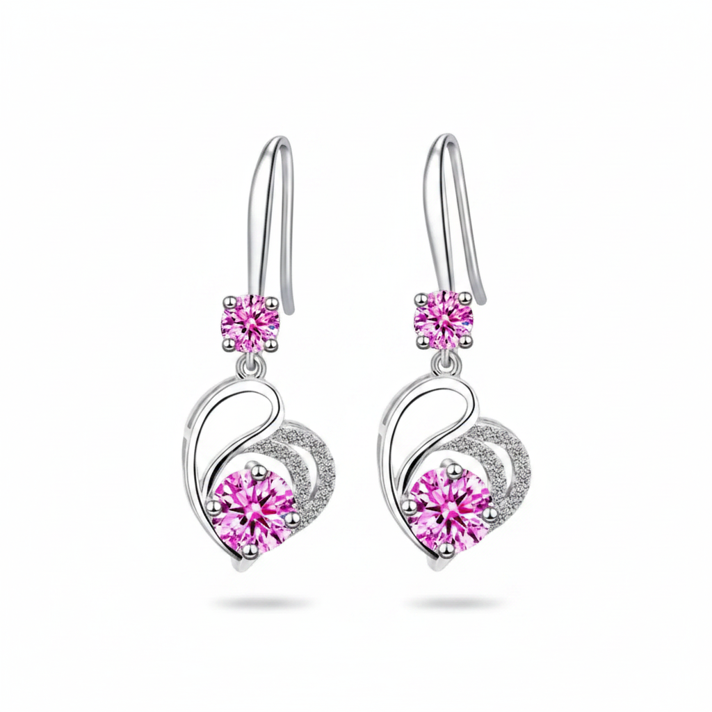 Aros Mujer Corazón Circón de Plata Esterlina