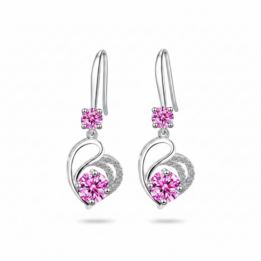 Aros Mujer Corazón Circón de Plata Esterlina