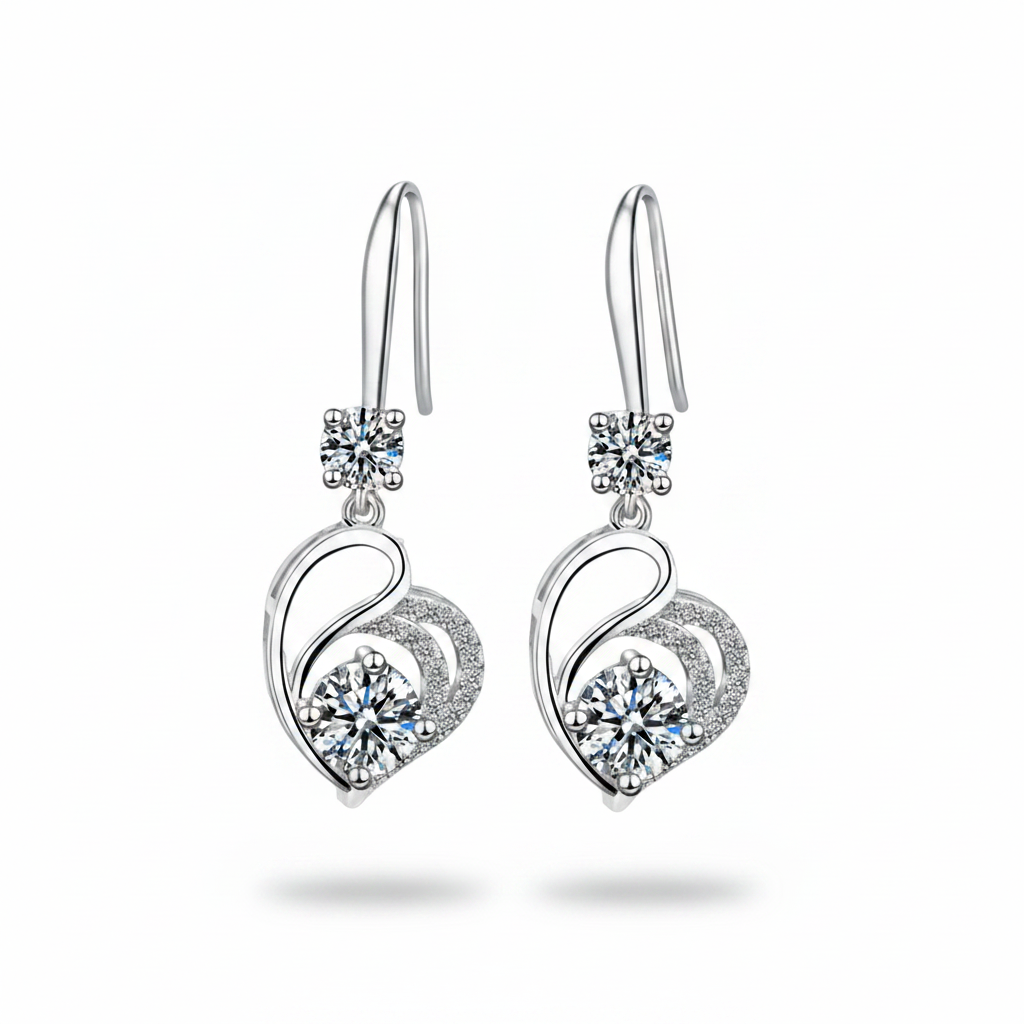 Aros Mujer Corazón Circón de Plata Esterlina