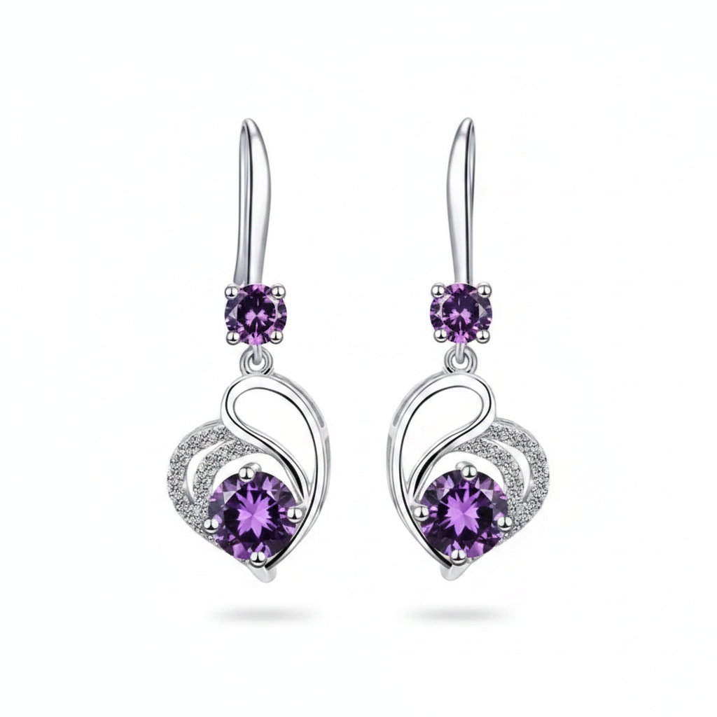 Aros Mujer Corazón Circón de Plata Esterlina