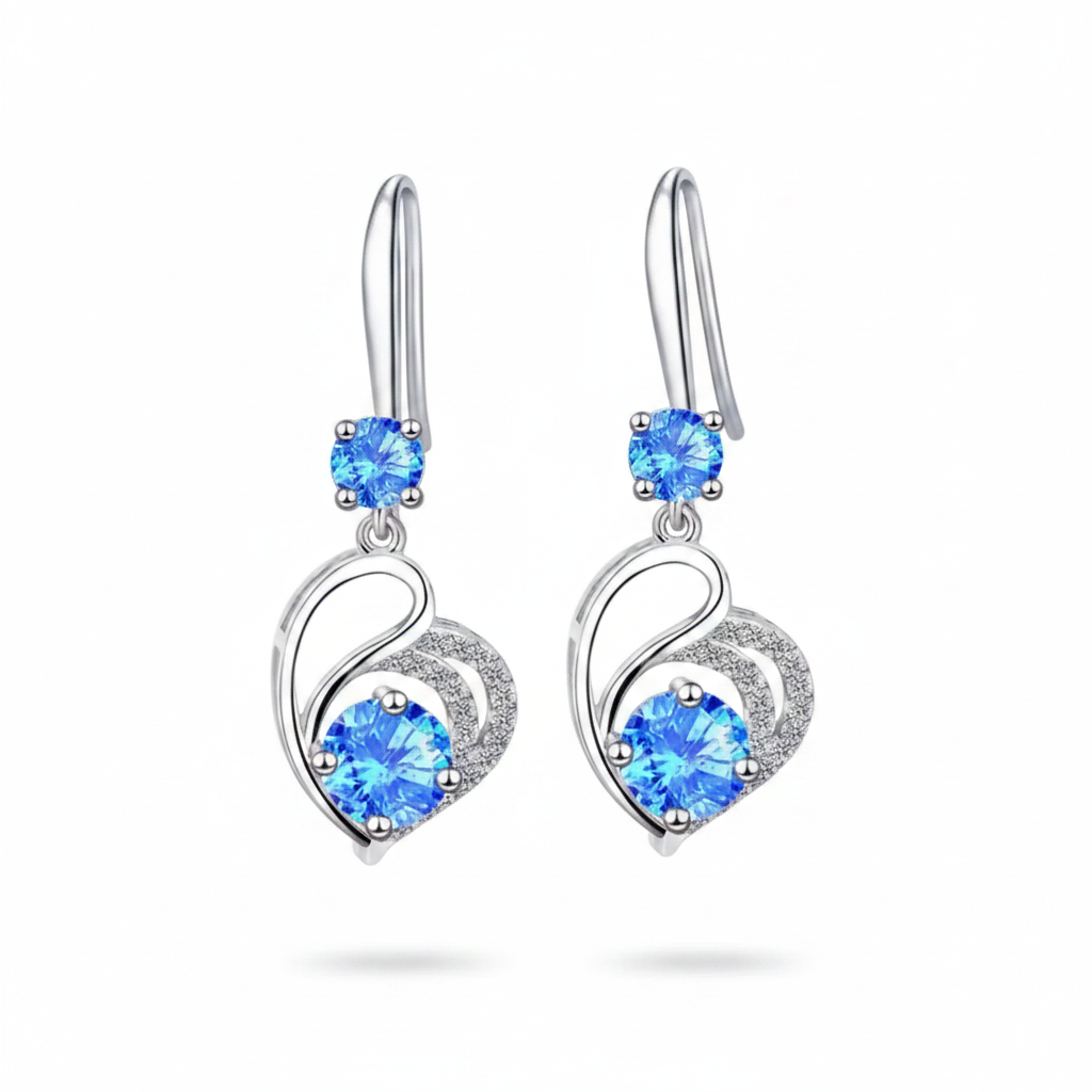 Aros Mujer Corazón Circón de Plata Esterlina