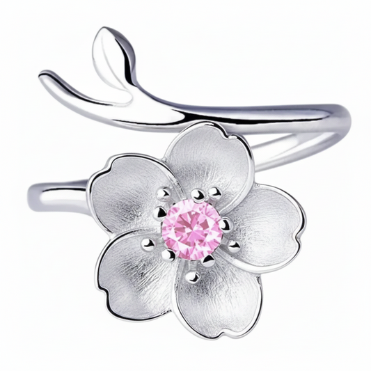 Anillo Flor de Cerezo Bañado en Plata