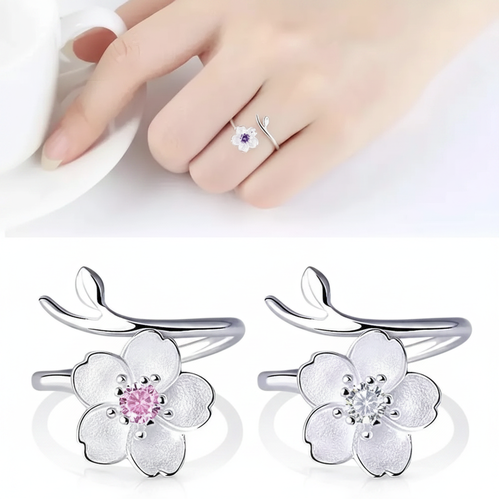 Anillo Flor de Cerezo Bañado en Plata