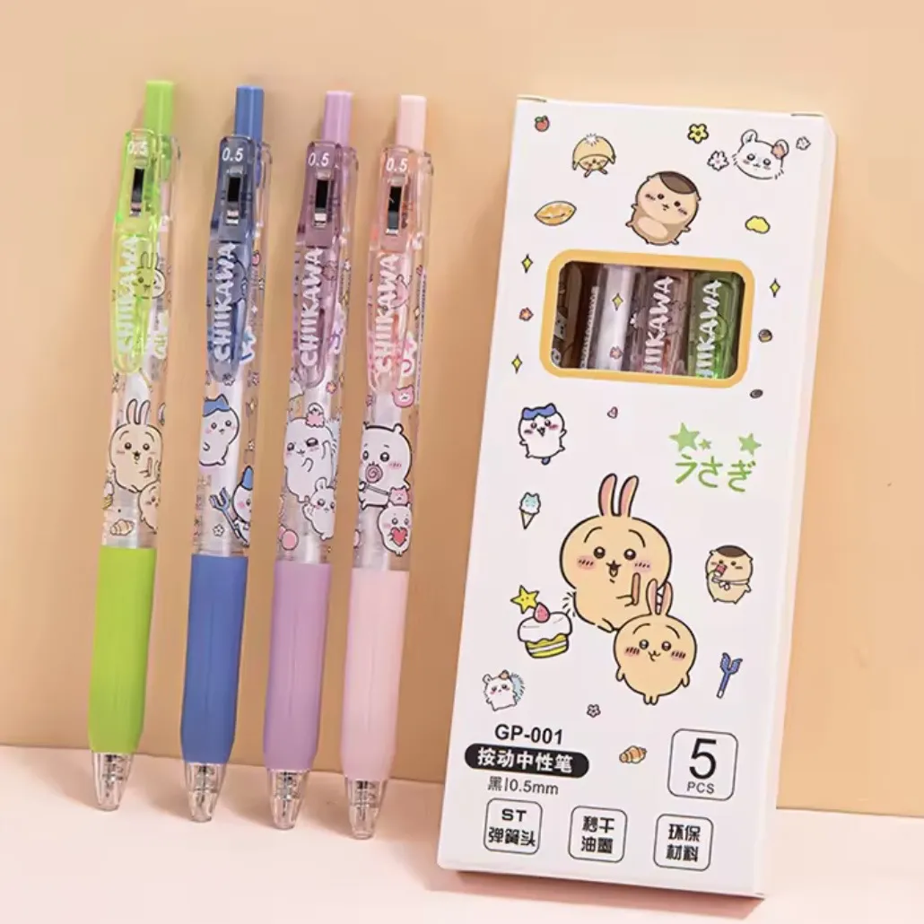 Set de 5 Bolígrafos Chiikawa Kawaii – Tinta Negra 0.5 mm