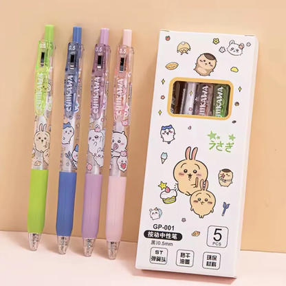 Set de 5 Bolígrafos Chiikawa Kawaii – Tinta Negra 0.5 mm