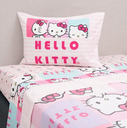 Juego de Sábanas Hello Kitty Sanrio 1.5 Plazas con Funda de Almohada