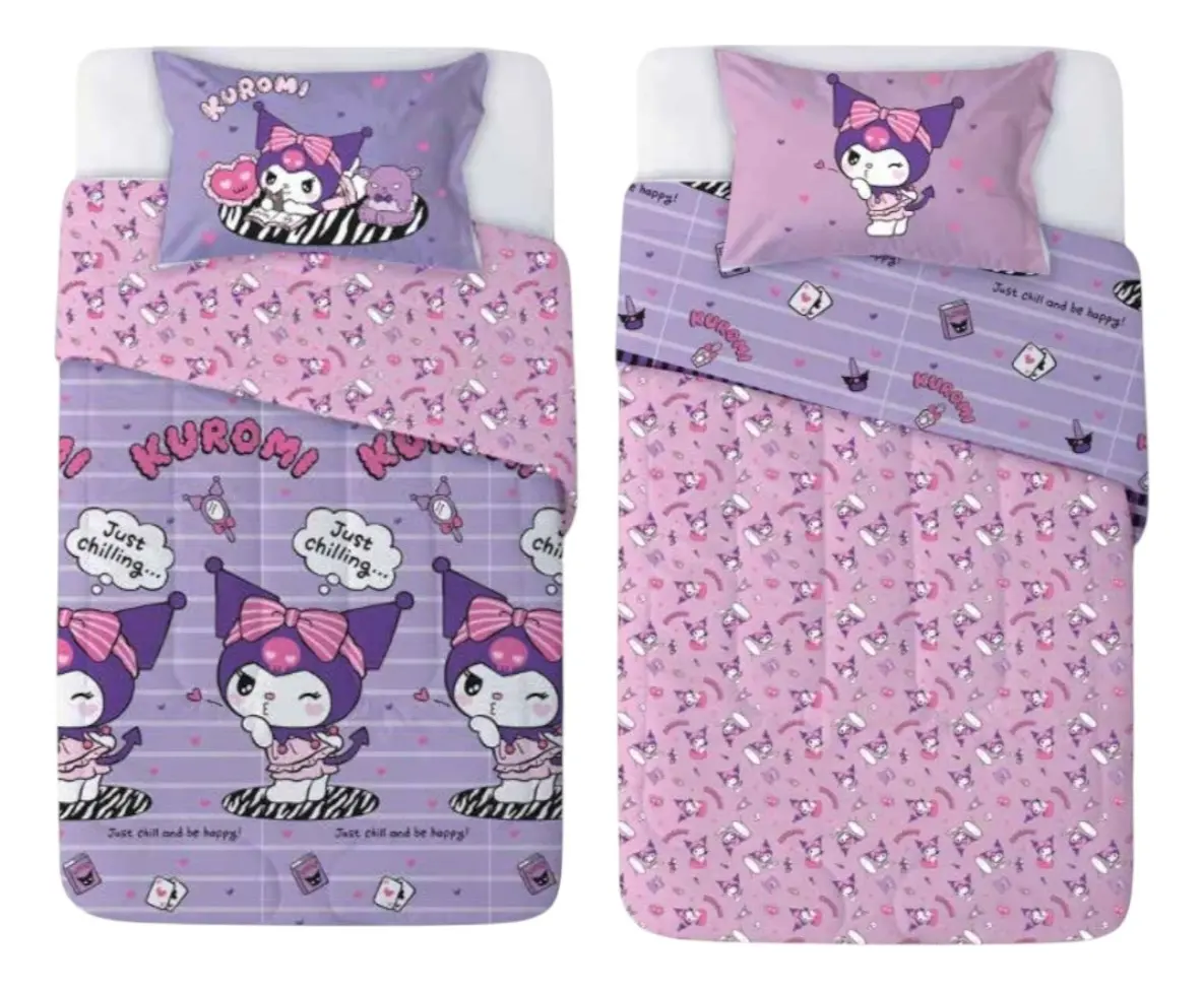 Plumón Reversible Kuromi Sanrio 1.5 Plazas con Funda de Almohada