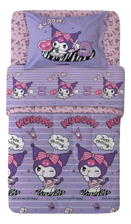 Plumón Reversible Kuromi Sanrio 1.5 Plazas con Funda de Almohada