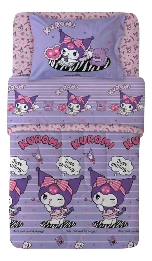 Plumón Reversible Kuromi Sanrio 1.5 Plazas con Funda de Almohada